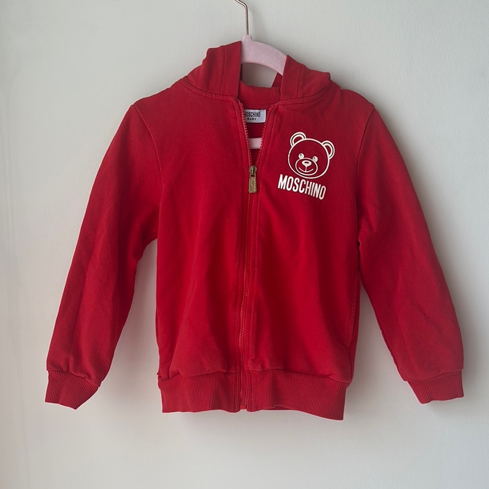 Moschino Baby Red Zip Hoodie Sweatshirt 3T - Like New